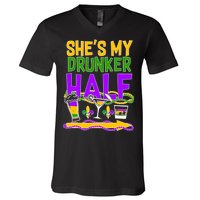 Mardi Gras She's My Drunker Half V-Neck T-Shirt