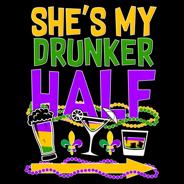 Mardi Gras She's My Drunker Half Bucket Hat