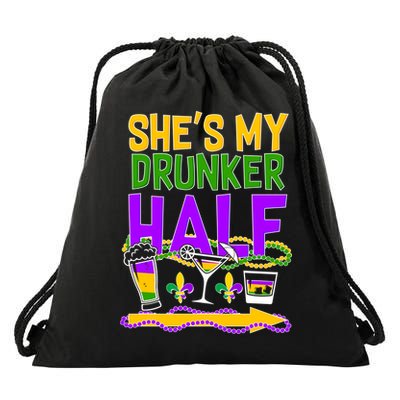 Mardi Gras She's My Drunker Half Drawstring Bag