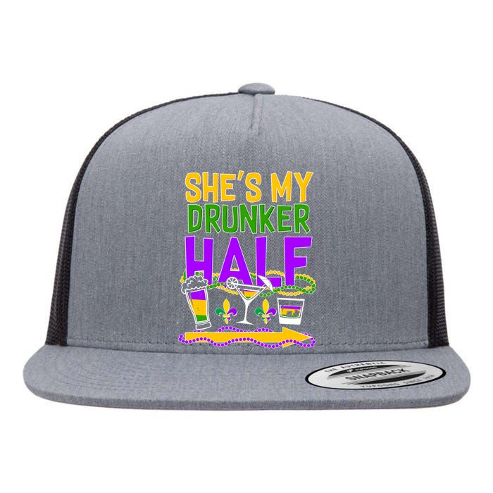 Mardi Gras She's My Drunker Half Flat Bill Trucker Hat