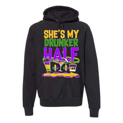 Mardi Gras She's My Drunker Half Premium Hoodie