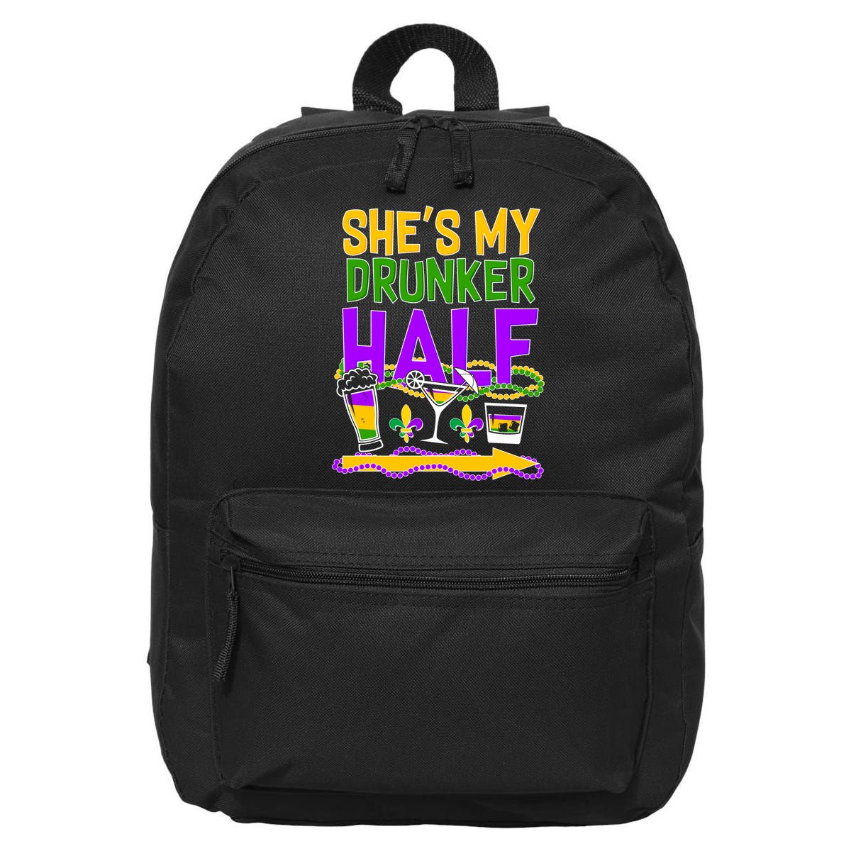 Mardi Gras She's My Drunker Half 16 in Basic Backpack