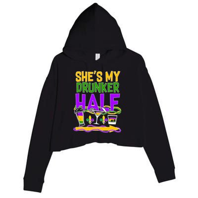 Mardi Gras She's My Drunker Half Crop Fleece Hoodie