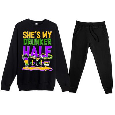 Mardi Gras She's My Drunker Half Premium Crewneck Sweatsuit Set