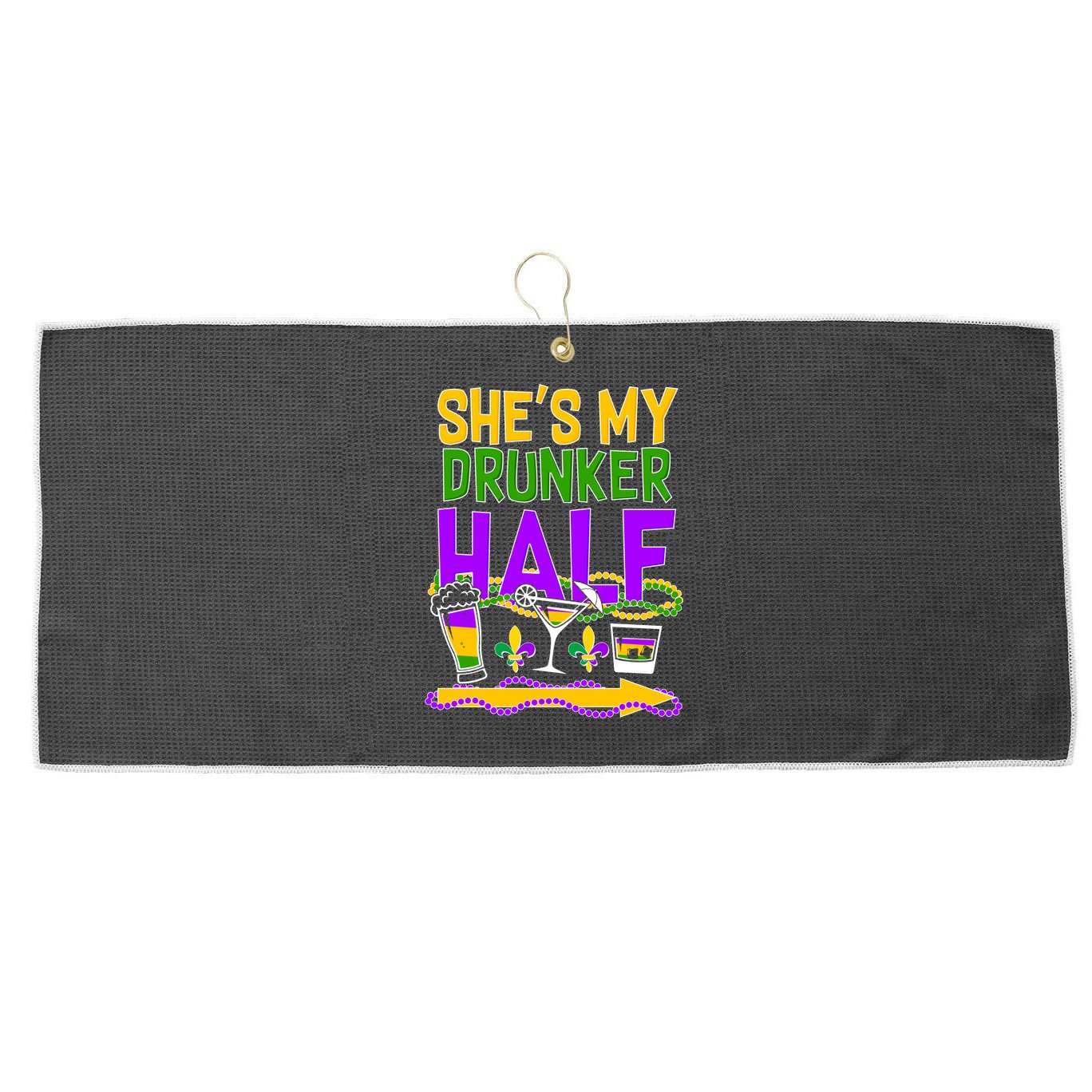Mardi Gras She's My Drunker Half Large Microfiber Waffle Golf Towel