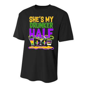 Mardi Gras She's My Drunker Half Youth Performance Sprint T-Shirt