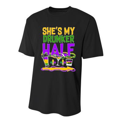 Mardi Gras She's My Drunker Half Youth Performance Sprint T-Shirt