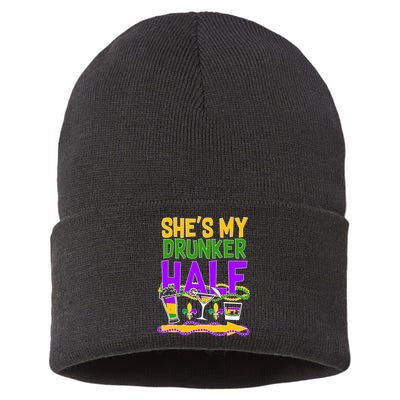 Mardi Gras She's My Drunker Half Sustainable Knit Beanie