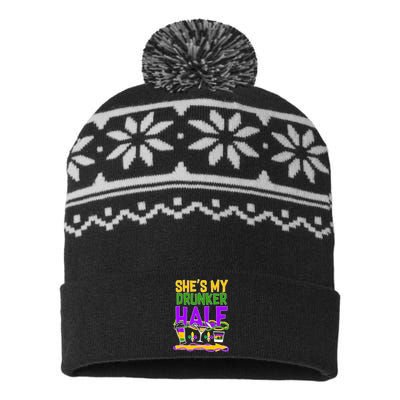 Mardi Gras She's My Drunker Half USA-Made Snowflake Beanie