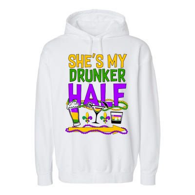 Mardi Gras She's My Drunker Half Garment-Dyed Fleece Hoodie