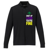 Mardi Gras Shut Up Liver You're Fine Performance Long Sleeve Polo