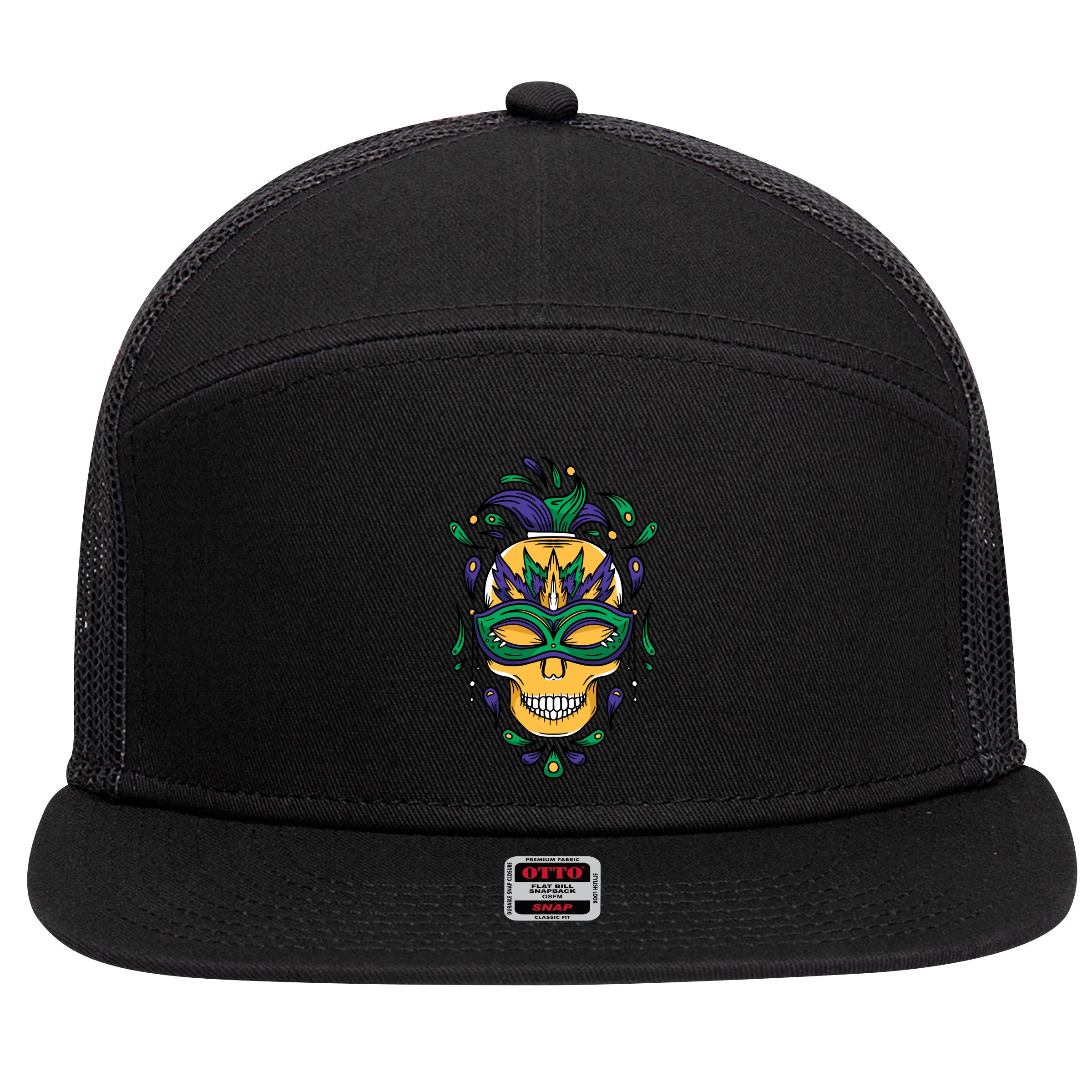 Mardi Gras Skull Mask  7 Panel Mesh Trucker Snapback Hat