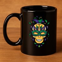 Mardi Gras Skull Mask  11oz C Handle Ceramic Mug