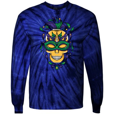 Mardi Gras Skull Mask  Tie-Dye Long Sleeve Shirt