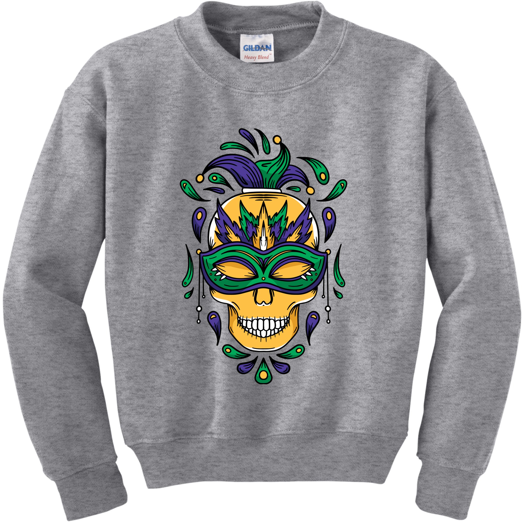 Mardi Gras Skull Mask  Kids Sweatshirt