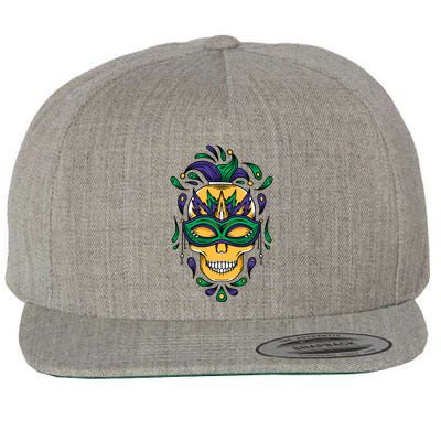 Mardi Gras Skull Mask  Wool Snapback Cap