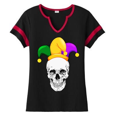 Mardi Gras Skull Parade Jester Ladies Halftime Notch Neck Tee