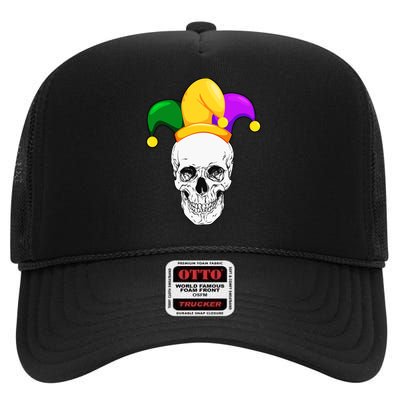 Mardi Gras Skull Parade Jester High Crown Mesh Back Trucker Hat