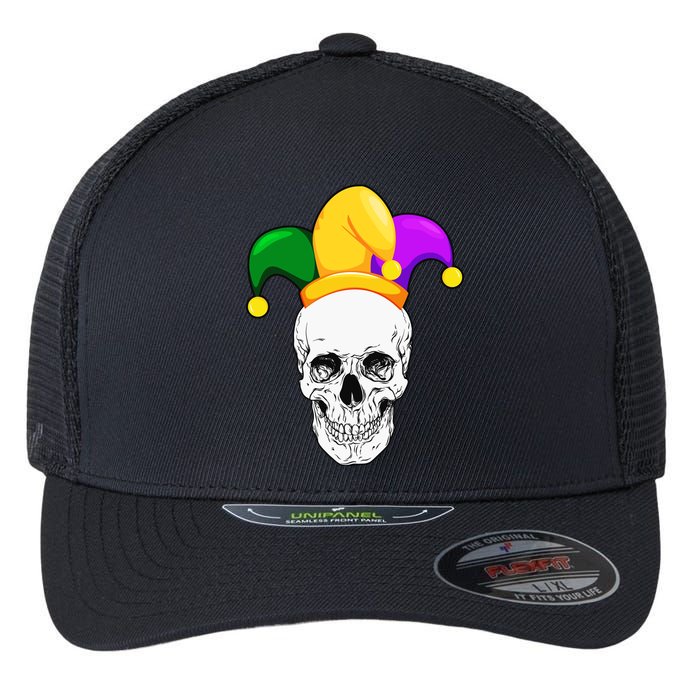 Mardi Gras Skull Parade Jester Flexfit Unipanel Trucker Cap