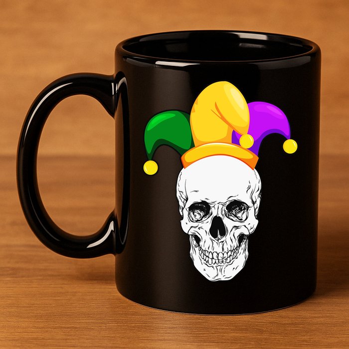 Mardi Gras Skull Parade Jester 11oz C Handle Ceramic Mug