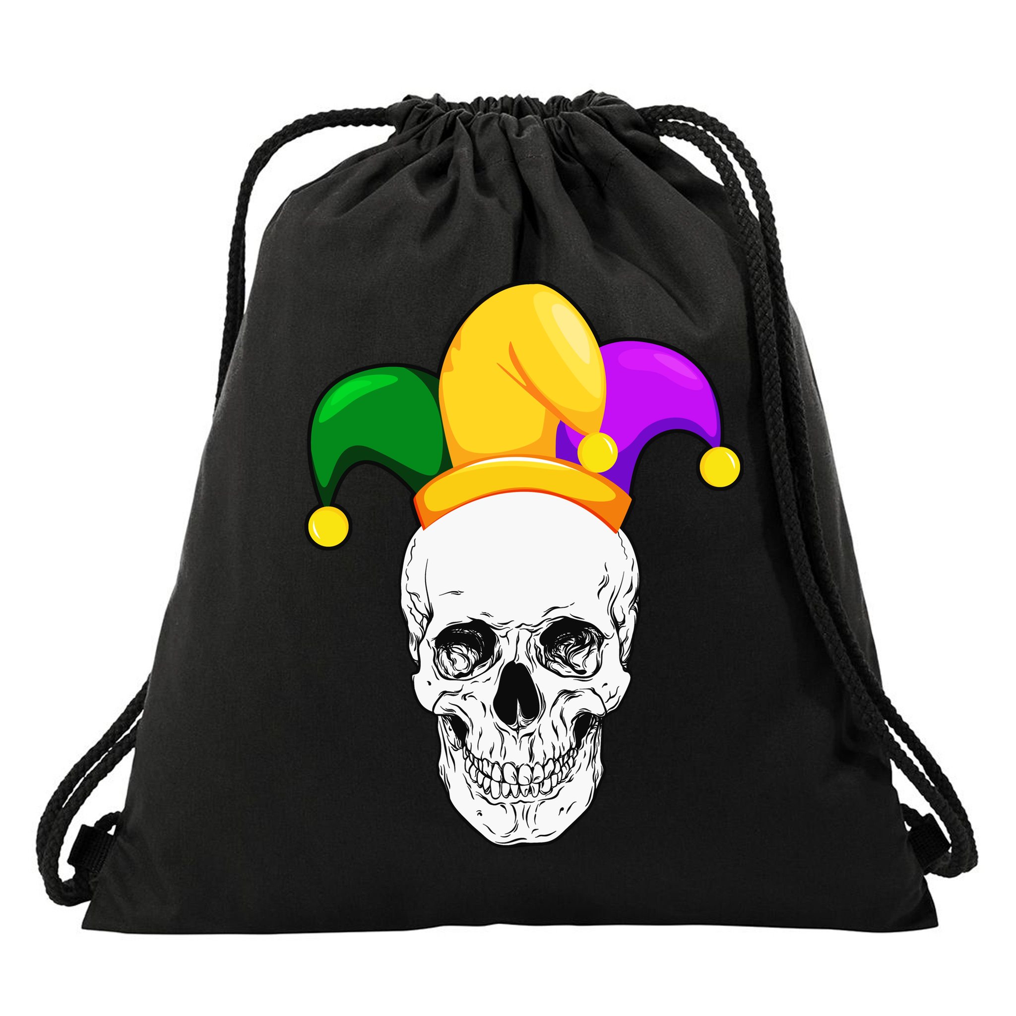 Mardi Gras Skull Parade Jester Drawstring Bag