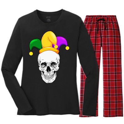 Mardi Gras Skull Parade Jester Women's Long Sleeve Flannel Pajama Set 