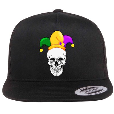 Mardi Gras Skull Parade Jester Flat Bill Trucker Hat