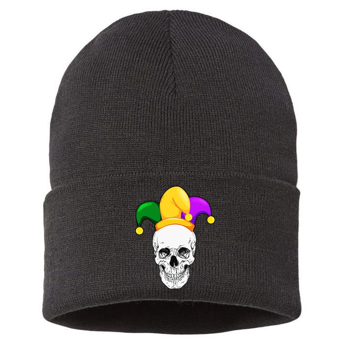 Mardi Gras Skull Parade Jester Sustainable Knit Beanie