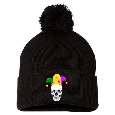 Mardi Gras Skull Parade Jester Pom Pom 12in Knit Beanie