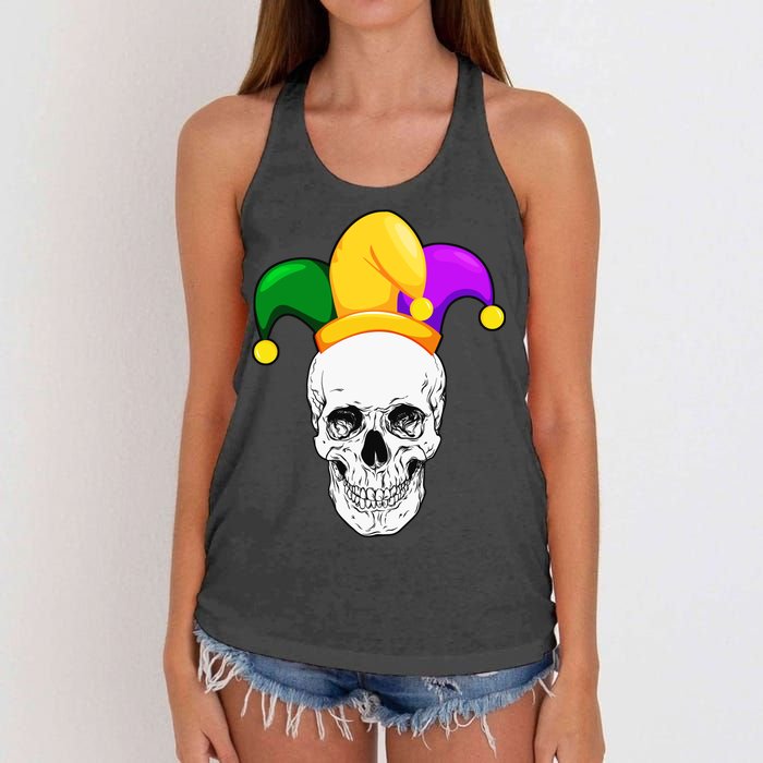 Mardi Gras Skull Parade Jester Women's Knotted Racerback Tank