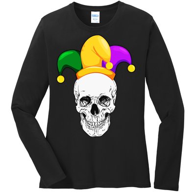 Mardi Gras Skull Parade Jester Ladies Long Sleeve Shirt