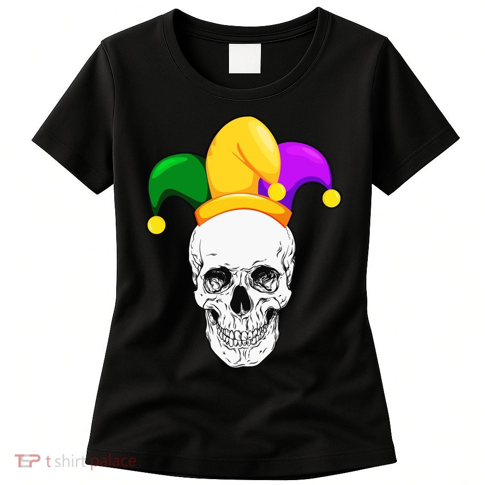 Mardi Gras Skull Parade Jester Womens T-Shirt