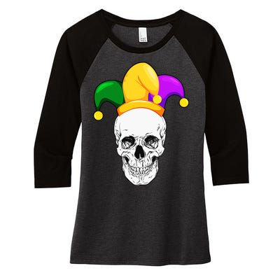 Mardi Gras Skull Parade Jester Women's Tri-Blend 3/4-Sleeve Raglan Shirt