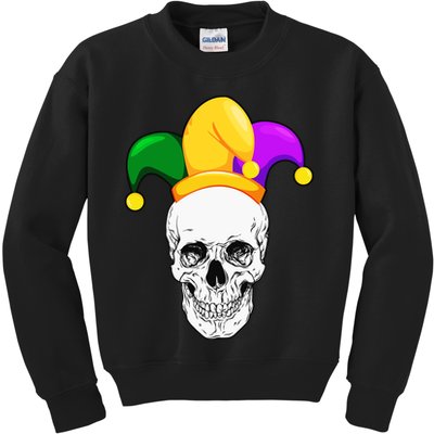 Mardi Gras Skull Parade Jester Kids Sweatshirt