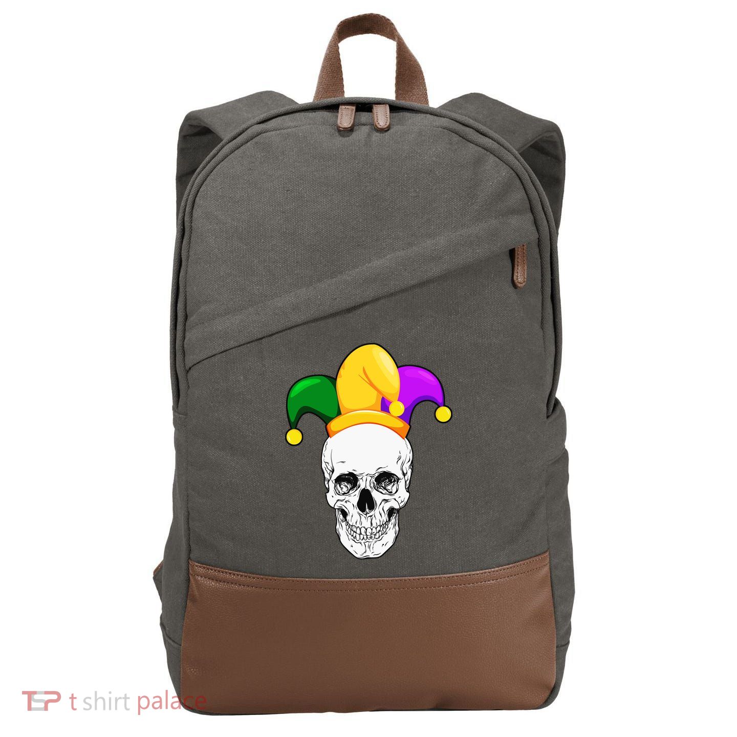 Mardi Gras Skull Parade Jester Cotton Canvas Backpack