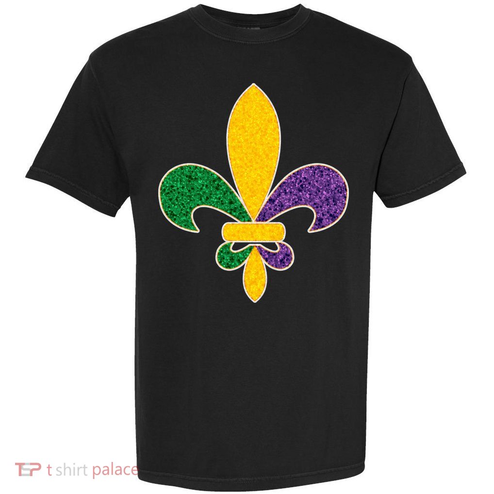 Mardi Gras Sparkle Fleur De Lis Garment-Dyed Heavyweight T-Shirt