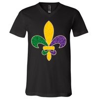 Mardi Gras Sparkle Fleur De Lis V-Neck T-Shirt