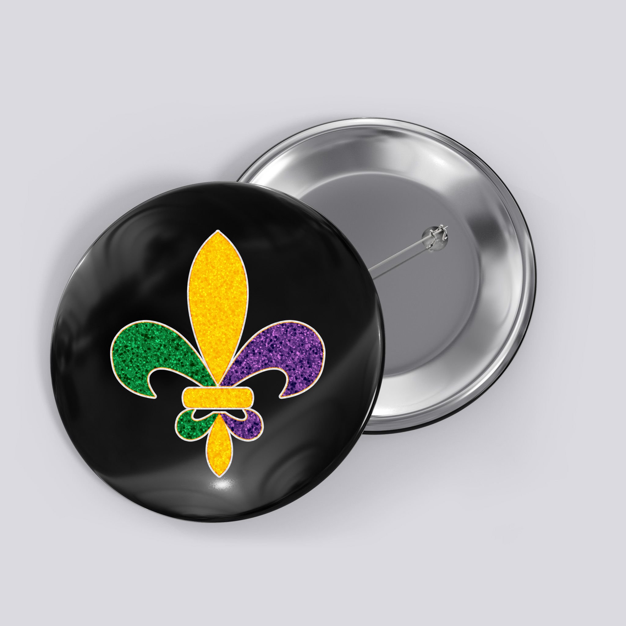 Mardi Gras Sparkle Fleur De Lis Button