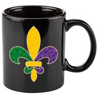 Mardi Gras Sparkle Fleur De Lis 11oz C Handle Ceramic Mug