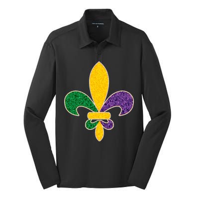 Mardi Gras Sparkle Fleur De Lis Silk Touch Performance Long Sleeve Polo