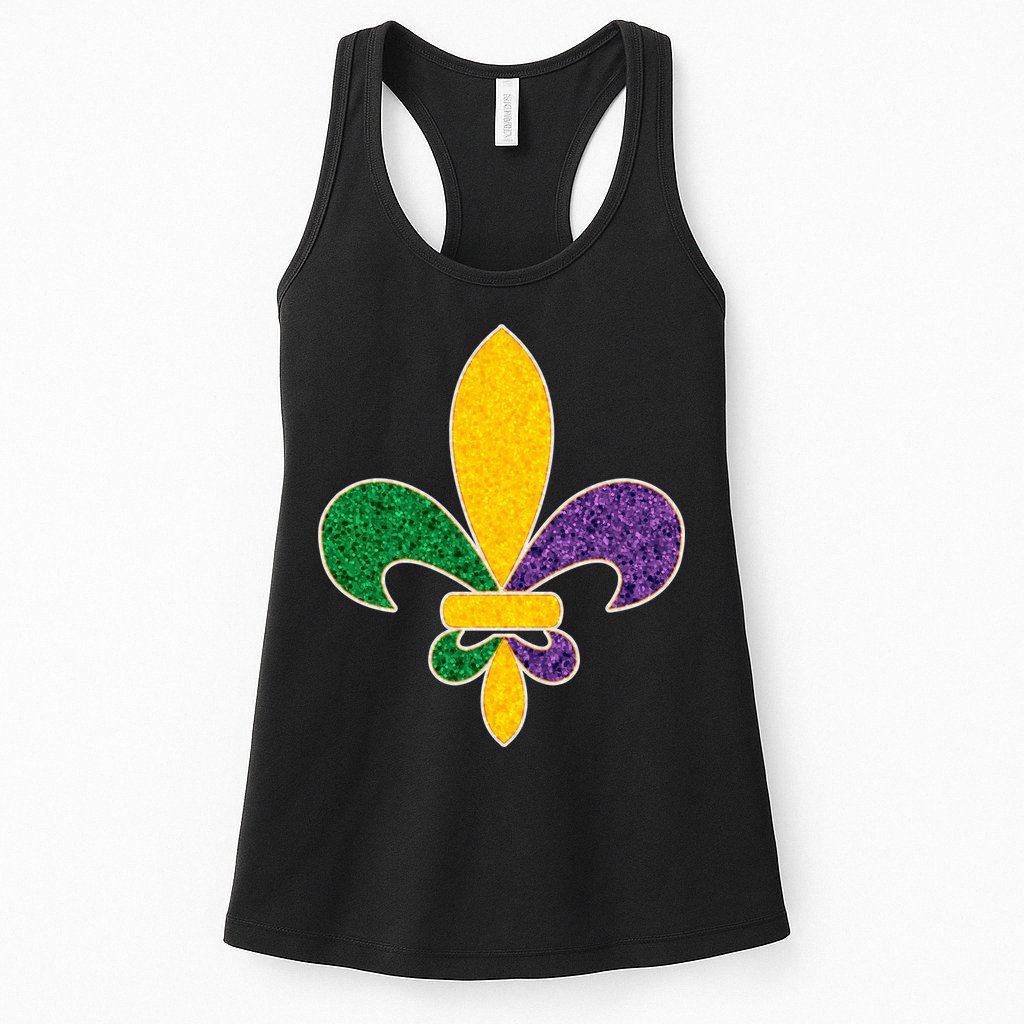 Mardi Gras Sparkle Fleur De Lis Womens Tank Top