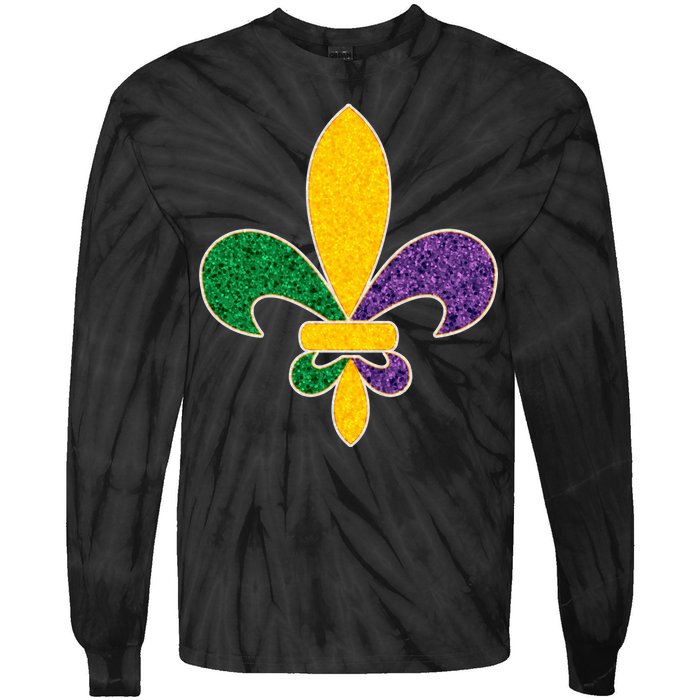 Mardi Gras Sparkle Fleur De Lis Tie-Dye Long Sleeve Shirt