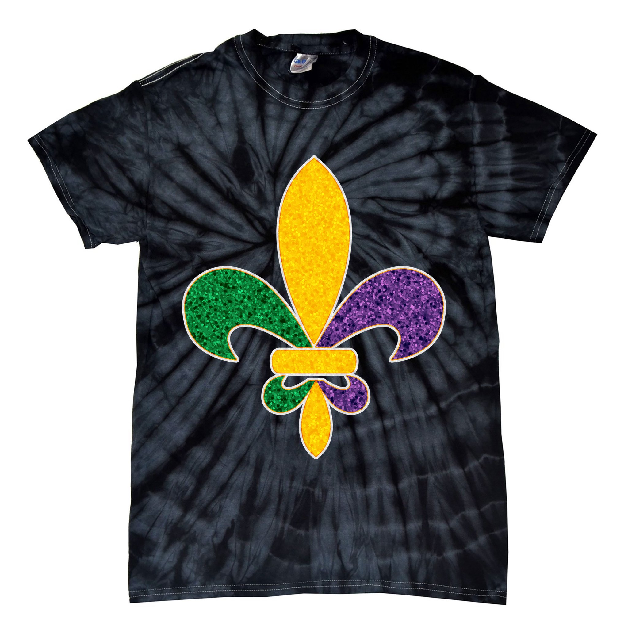 Mardi Gras Sparkle Fleur De Lis Tie-Dye T-Shirt