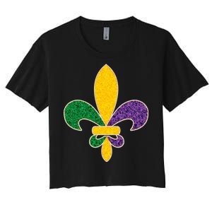 Mardi Gras Sparkle Fleur De Lis Women's Crop Top Tee