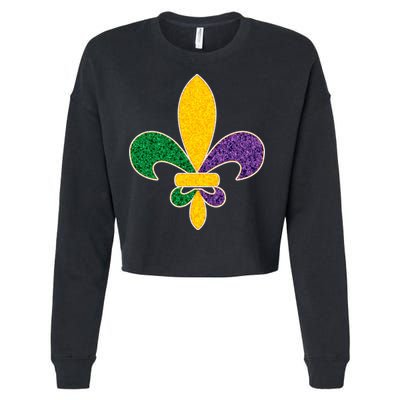 Mardi Gras Sparkle Fleur De Lis Cropped Pullover Crew