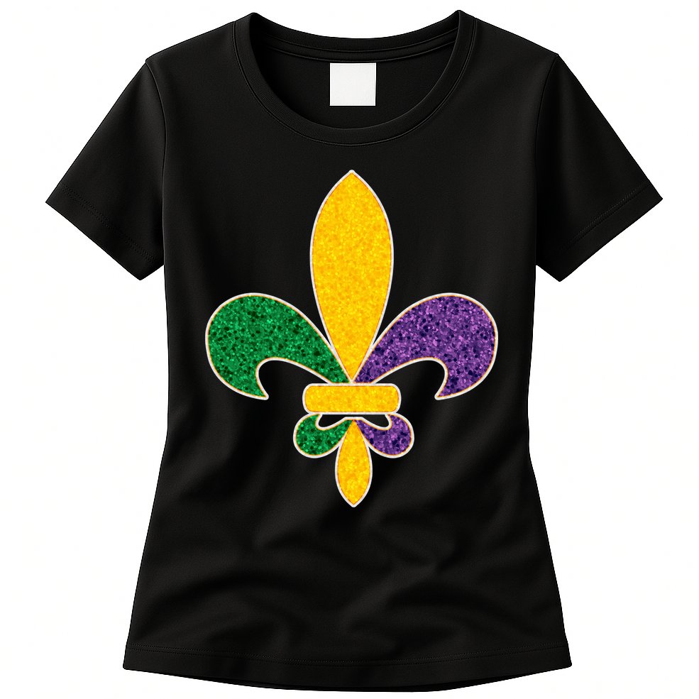 Mardi Gras Sparkle Fleur De Lis Womens T-Shirt