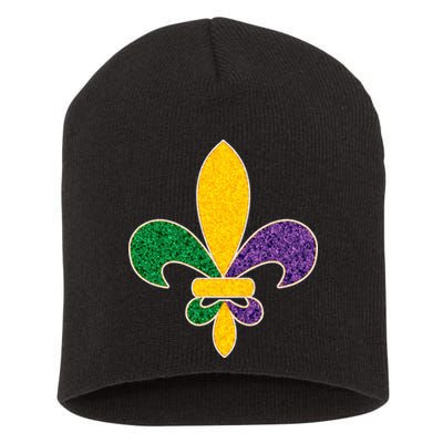 Mardi Gras Sparkle Fleur De Lis Short Acrylic Beanie