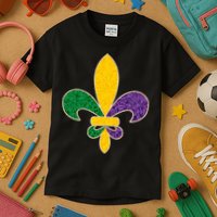 Mardi Gras Sparkle Fleur De Lis Kids T-Shirt