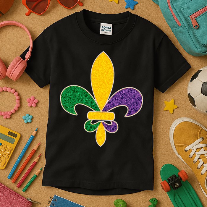 Mardi Gras Sparkle Fleur De Lis Kids T-Shirt