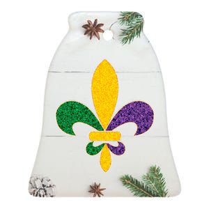 Mardi Gras Sparkle Fleur De Lis Ceramic Bell Ornament